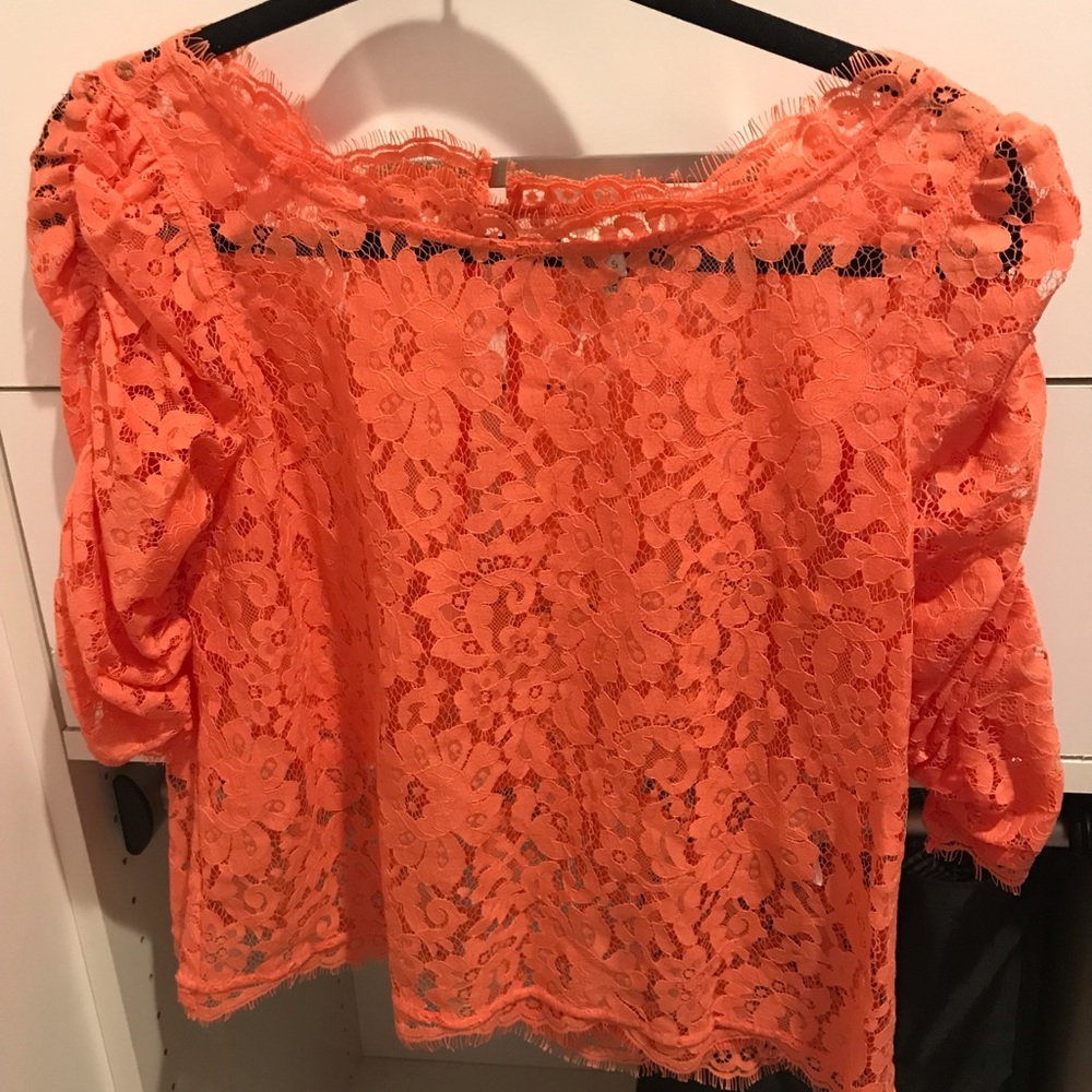 Joie Fanny Lace Top in hot coral